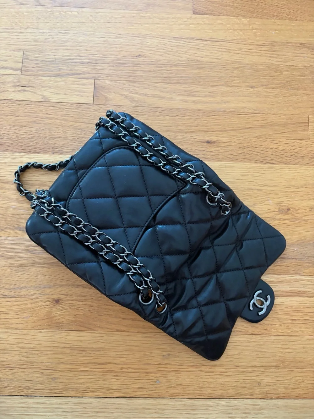 Chanel Leather Three Compartment Flap Bag in Black